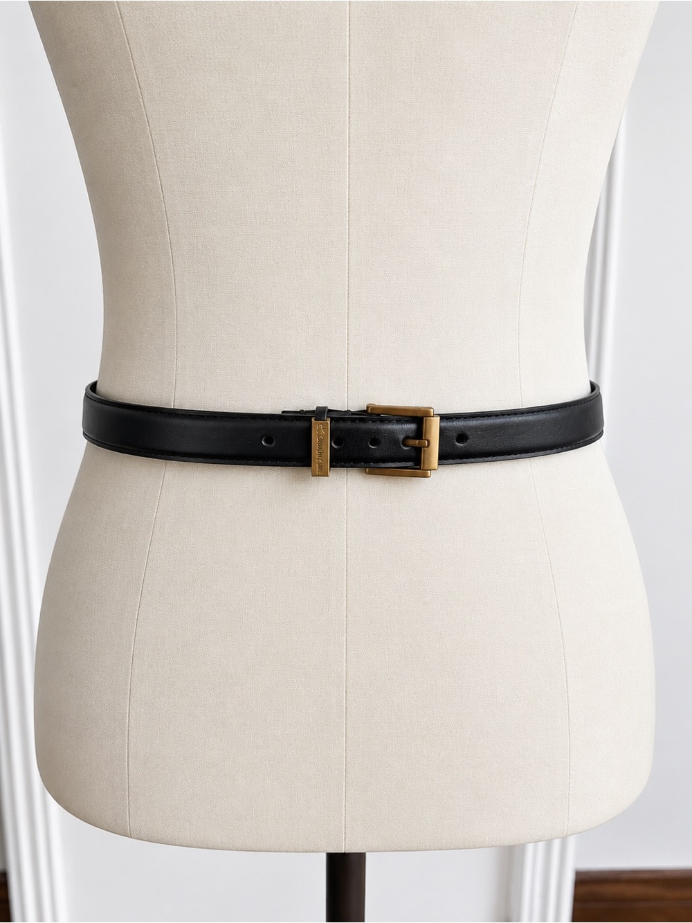 Calvin Klein Black Leather Belt with Gold Buckle